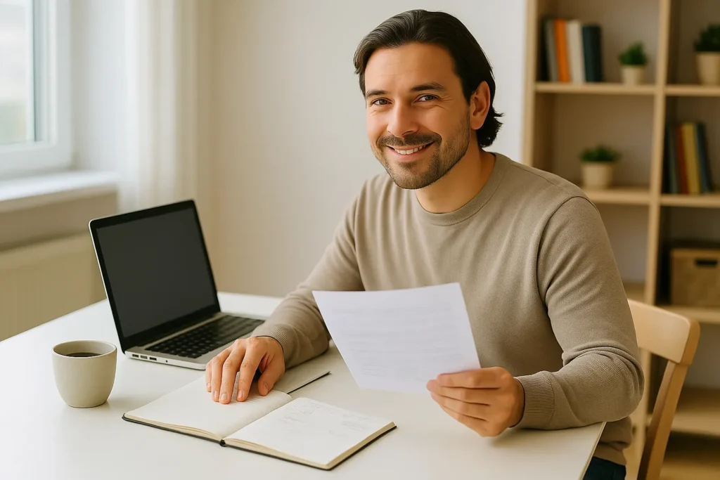 En man räknar ut sin budget lungt och logiskt