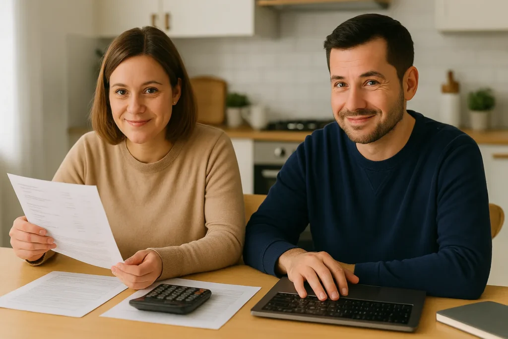 Ett äkta par sitter i köket och räknar på ett privatlån
