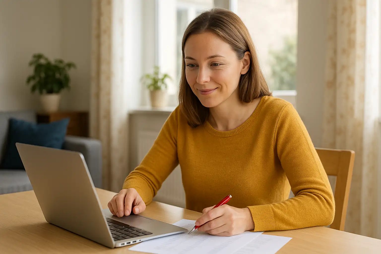 Person som jämför räntor på privatlån på sin dator hemma.